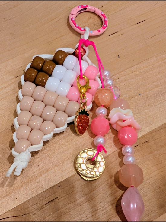 Handmade Accessories - Pink Ice Cream Beaded Keychain Charm